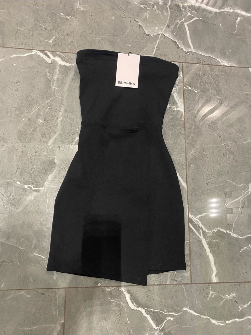 Bershka Black Strapless Bodycon Mini Dress with Subtle Asymmetry